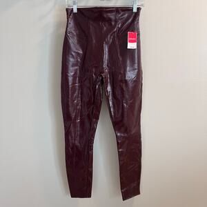 NWT Spanx Ruby Red Faux Patent Leather Leggings Size M